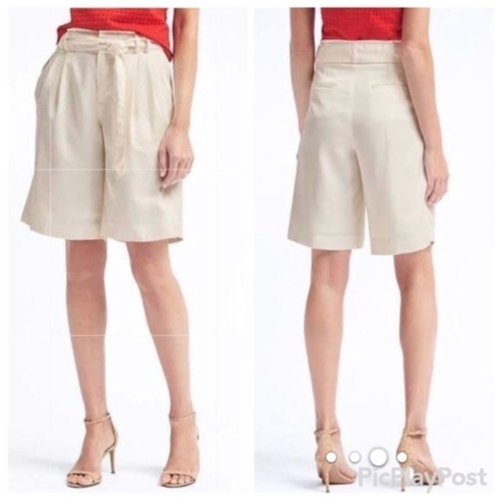 Banana Republic Cream Avery Fit Tie Waist Bermuda Shorts Sz 6 EUC
